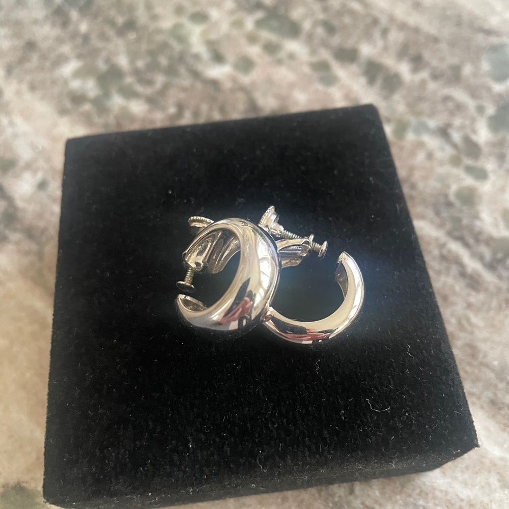 Vintage Monet Silvertone Hoop Earrings with Screwback